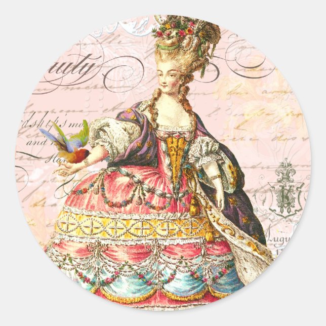 Marie Antoinette und Pink Paris Runder Aufkleber (Vorderseite)