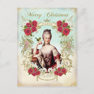 Marie Antoinette Vogel rote Rosen Weihnachts-Postk Feiertagspostkarte