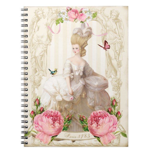 Marie Antoinette weißes Dress&Pink Rosen-Notizbuch Notizblock (Vorderseite)