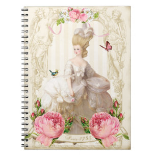 Marie Antoinette Weißes Kleid&Pink Rosen Notizbuch Notizblock
