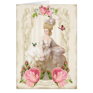 Marie Antoinette White Dress&Pink Roses Karte