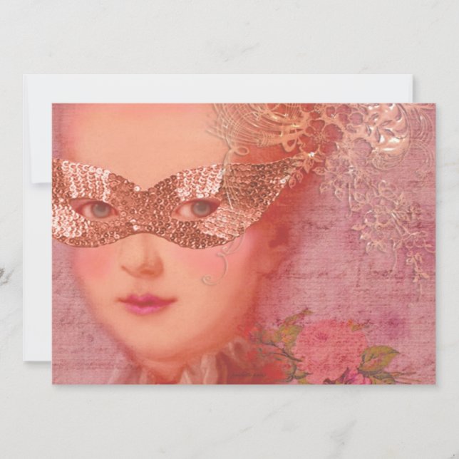 Marie Antoinette Winter Wedding Masquerade 5 x 7 Einladung (Vorderseite)