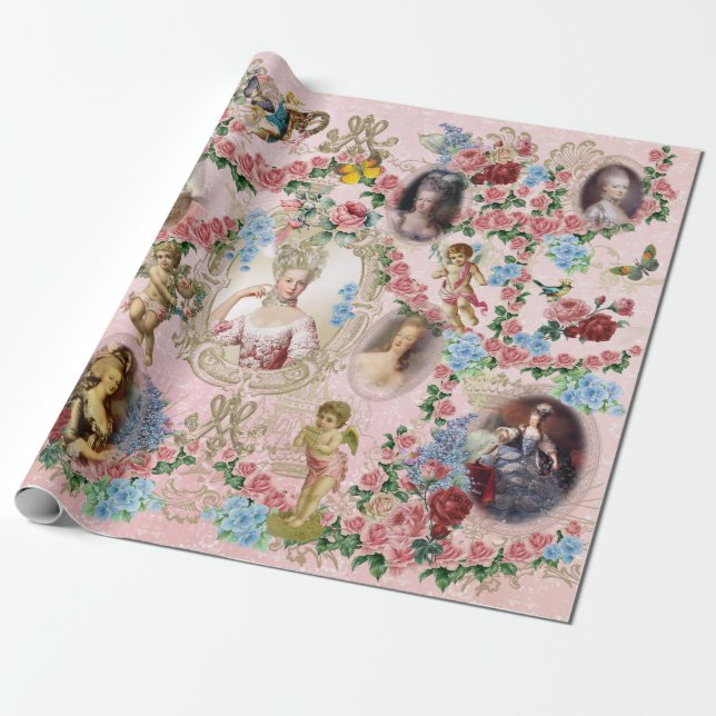 Marie Antoinette Wrapping Paper Rose Versailles Geschenkpapier (Ungerollt)