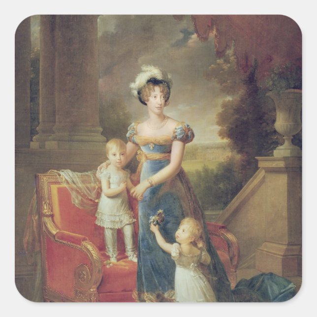 Marie-Caroline de Bourbon mit ihren Kindern Quadratischer Aufkleber (Vorderseite)