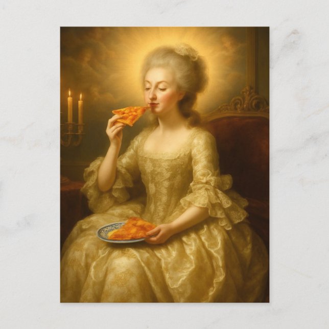 Marie isst Pizza Digitale Kunst Postkarte (Vorderseite)
