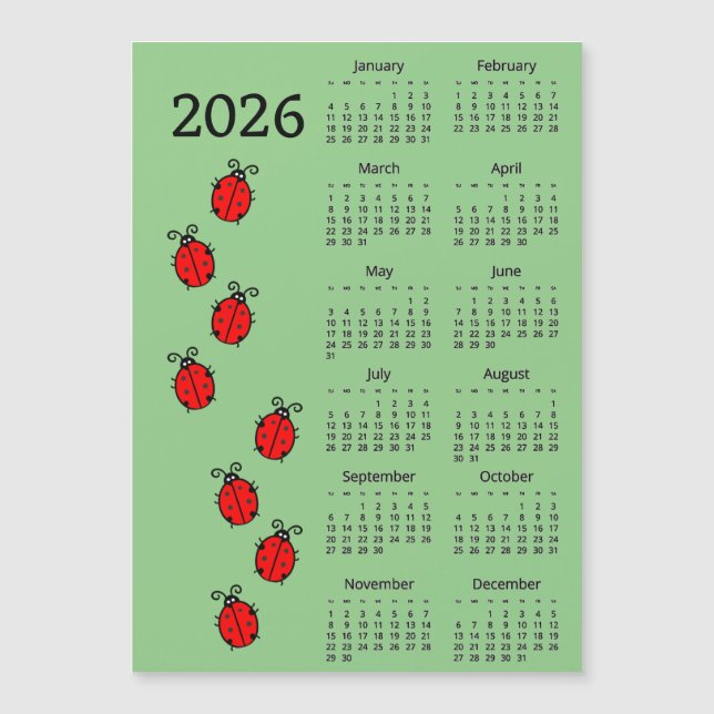 Marienkäfer 2026 Kalender Magnetkarte (Vorderseite)