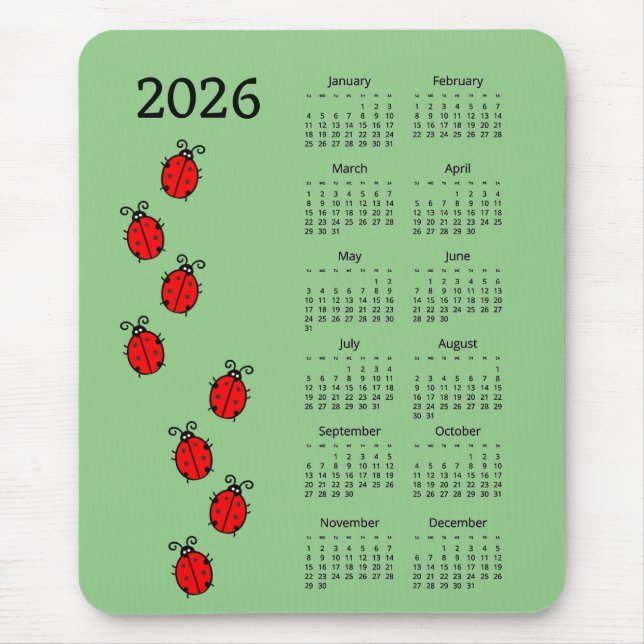Marienkäfer 2026 Kalender Mauspad (Vorne)