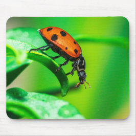 Marienkäfer auf Blatt – Makro-Natur-Fotokunstprint Mousepad