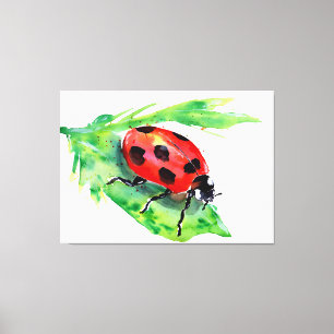 Marienkäfer auf einem grünen Blatt Leinwanddruck