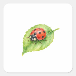 Marienkäfer auf einem grünen Blatt Quadratischer Aufkleber