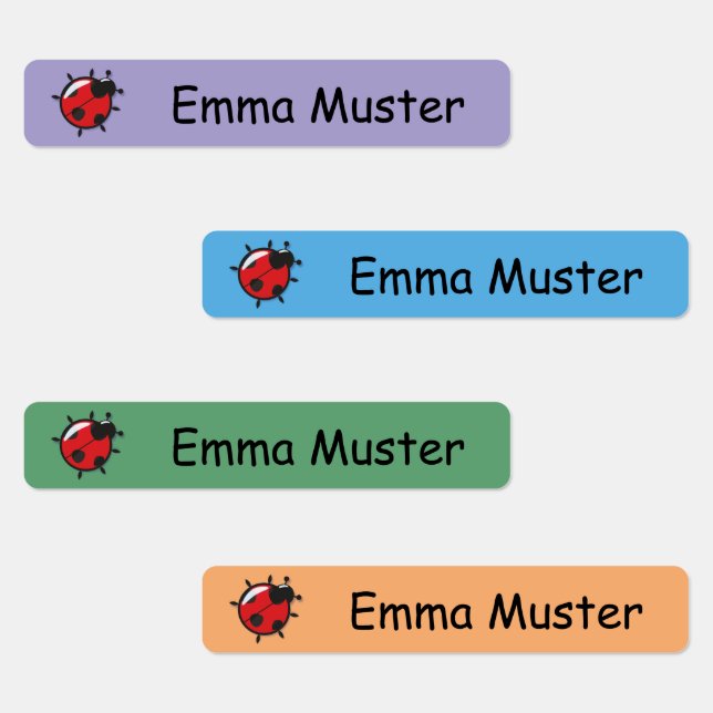 Marienkäfer - blau grün lila - 96 schmale Kinder  Etiketten (Gruppe)