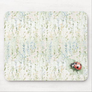 Marienkäfer Blaue Creme Blumen Mousepad