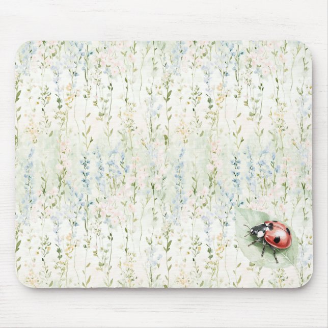 Marienkäfer Blaue Creme Blumen Mousepad (Vorne)