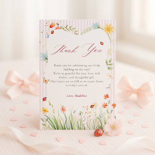 Marienkäfer-Blumengarten-Frühling-Baby-Party  Dankeskarte