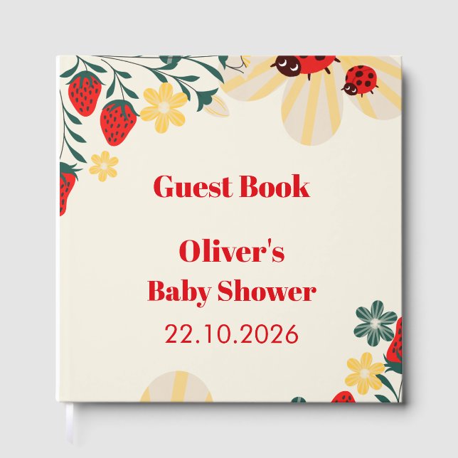 Marienkäfer & Erdbeere Baby Shower Gästebuch (Vorderseite)