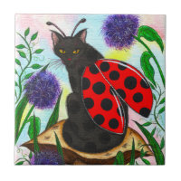 Marienkäfer-feenhafte Katzen-Fantasie-Kunst-Fliese