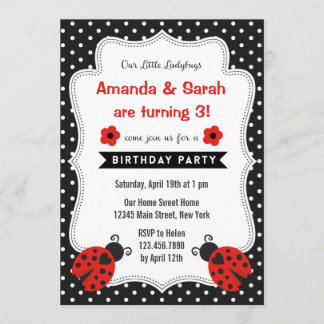 Marienkäfer-Geburtstags-Einladungs-rotes Schwarzes Einladung