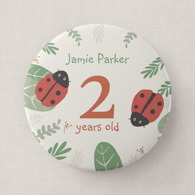 Marienkäfer-Geburtstagsabzeichen mit individuellem Button (Ladybird Meadow - 4" Big Birthday Button Badge)