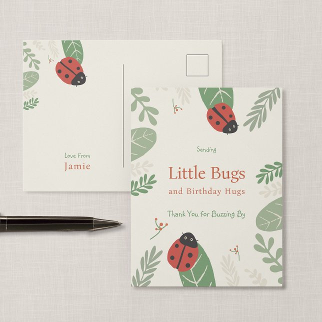 Marienkäfer-Geburtstagsfeier Danke Postkarte (Ladybird Meadow - Children's Birthday Thank You Postcard)