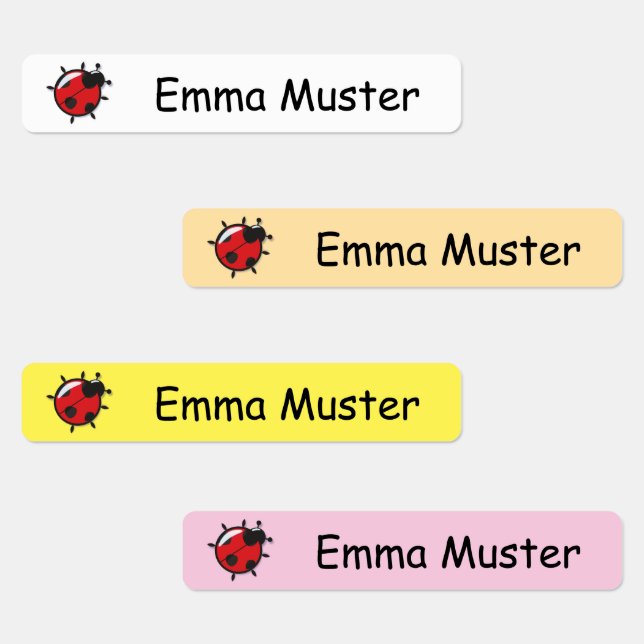 Marienkäfer - gelb rosa weiß - 96 schmale Kinder  Etiketten (Gruppe)