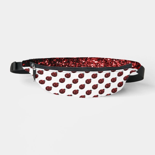 Marienkäfer glänzt rotes Muster weiß Bauchtasche (Vorderseite)