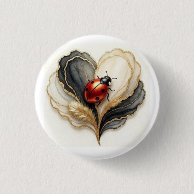 Marienkäfer Herz Blatt  Button (Vorderseite)