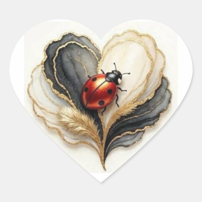 Marienkäfer Herz Blatt  Herz-Aufkleber (Vorderseite)