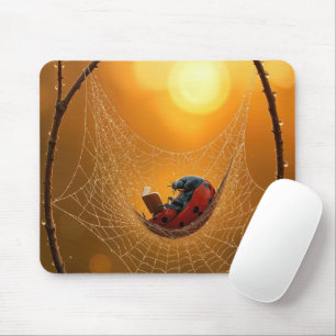 Marienkäfer in einer Spinnennetz-Hängematte Mousepad
