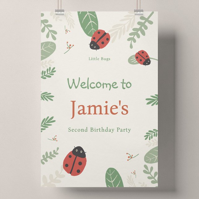 Marienkäfer-Kinder-Geburtstags-Willkommensposter E Poster (Ladybird Meadow - Large Welcome Poster (24 x 36"))