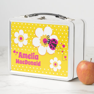 Marienkäfer-Marienkäfer rosa gelb Mädchenname Lunc Metall Lunch Box