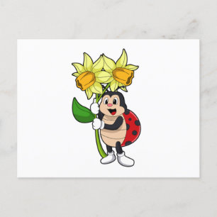 Marienkäfer mit Narzissenblume Postkarte