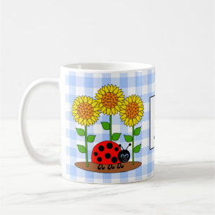 Marienkäfer mit Sonnenblume-blauem Kaffeetasse