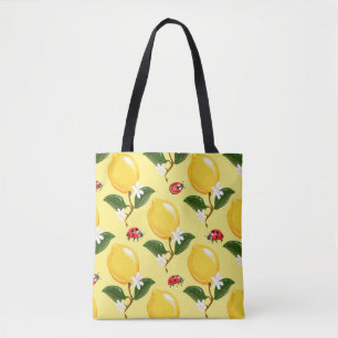 Marienkäfer mit Zitronen: Gelbes tropisches Muster