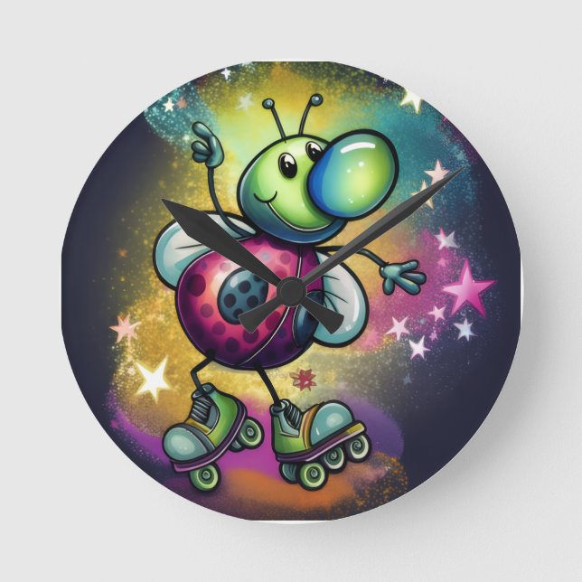 Marienkäfer-Roller-Disco-Wanduhr Runde Wanduhr (Vorderseite)