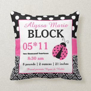 Marienkäfer-rosa schwarzes Baby-Mitteilungs-Kissen Kissen