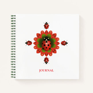 Marienkäfer Rot + Grün + Weiß Journal 21,5 cm x 21 Notizbuch