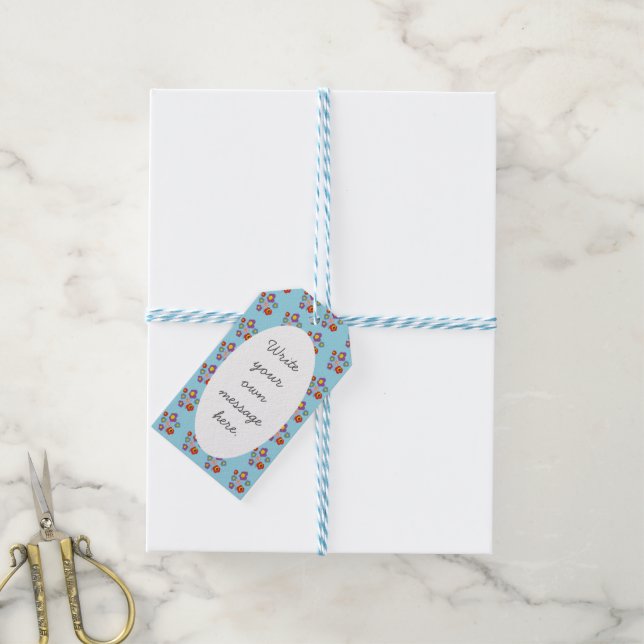 Marienkäfer und Blumen Hellblau Benutzerdefinierte Geschenkanhänger (Mit Garn)