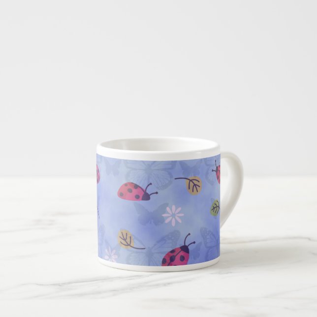 Marienkäfer und fallende Blätter Blaues Muster Espressotasse (Vorderseite Rechts)