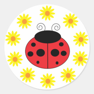 Marienkäfer-und Gänseblümchen-Aufkleber Runder Aufkleber