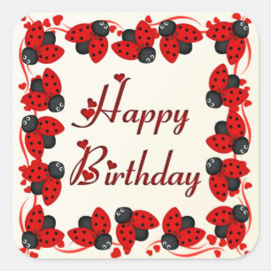 Marienkäfer und Herzen Quadratischer Aufkleber