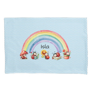 Marienkäfer und Regenbogen Blau gepunkteter Kinder Kissenbezug