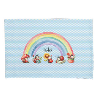 Marienkäfer und Regenbogen Blau gepunkteter Kinder Kissenbezug