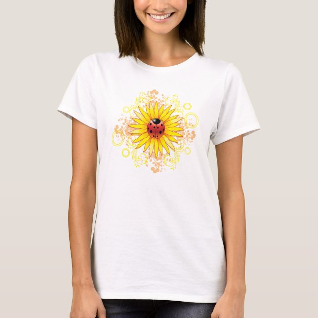 Marienkäfer-und Sonnenblume-Damen-Shirt T-Shirt (Vorderseite)