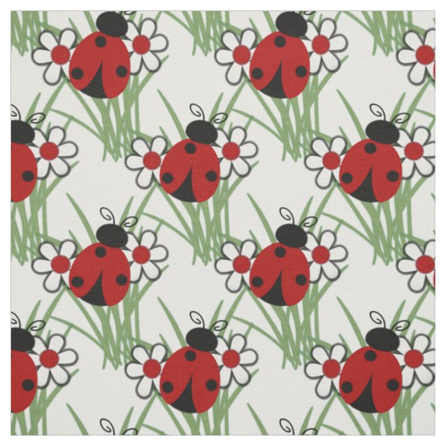 Marienkäfer und zwei Gänseblümchen Stoff (Muster)