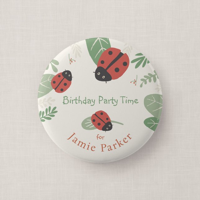 Marienkäfer-Wiese-Kinderparty-Gast-Button-Geschenk Button (Ladybird Meadow - Birthday Party Button Badge)