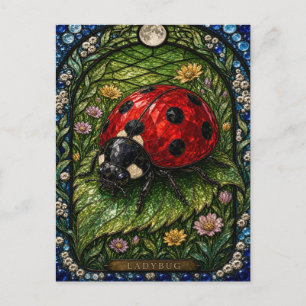 Marienkäfer, Wiesenblüten-Buntglas Postkarte