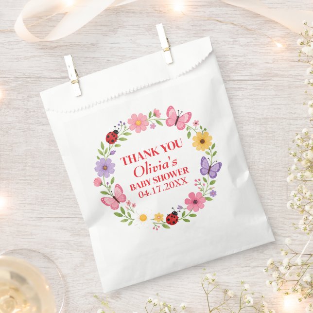 Marienkäfer Wildblumen Baby Mädchen Dusche Geschenktütchen (Ausgeschnitten)