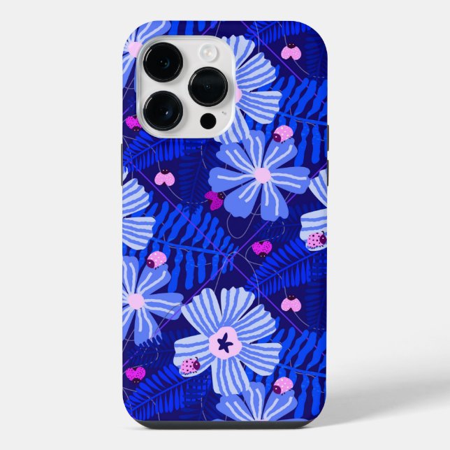 Marienkäfer & Wildblumen Mitternachtsblau iPhone Hülle (Rückseite)