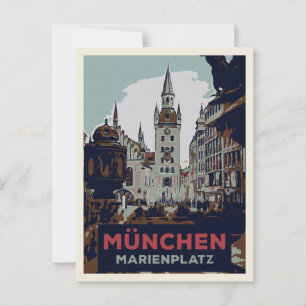 Marienplatz München City Center Illustration Postkarte