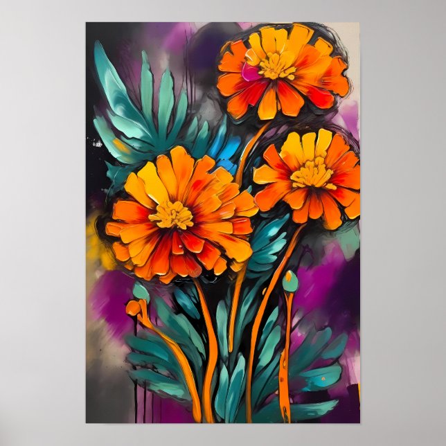Marigold Blume Abstrakte Art Florenz Poster (Vorne)